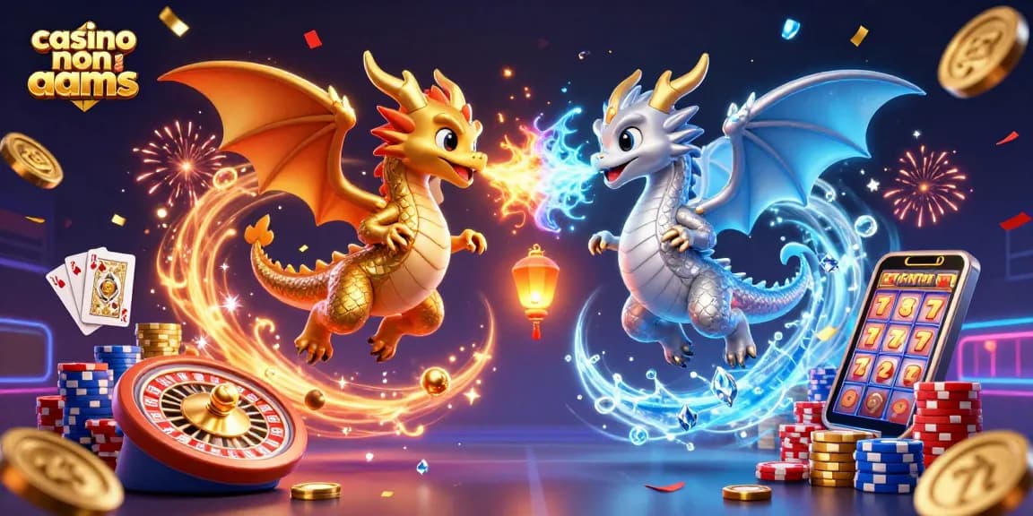 Scopri l'emozione dei casino non AAMS con draghi, monete e una vivace scena di gioco.