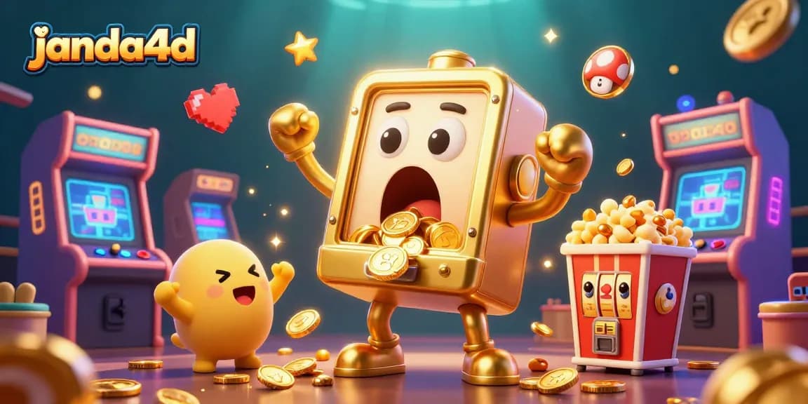 Janda4D menghadirkan mesin slot emas yang terkejut saat jackpot, dikelilingi slot lainnya.