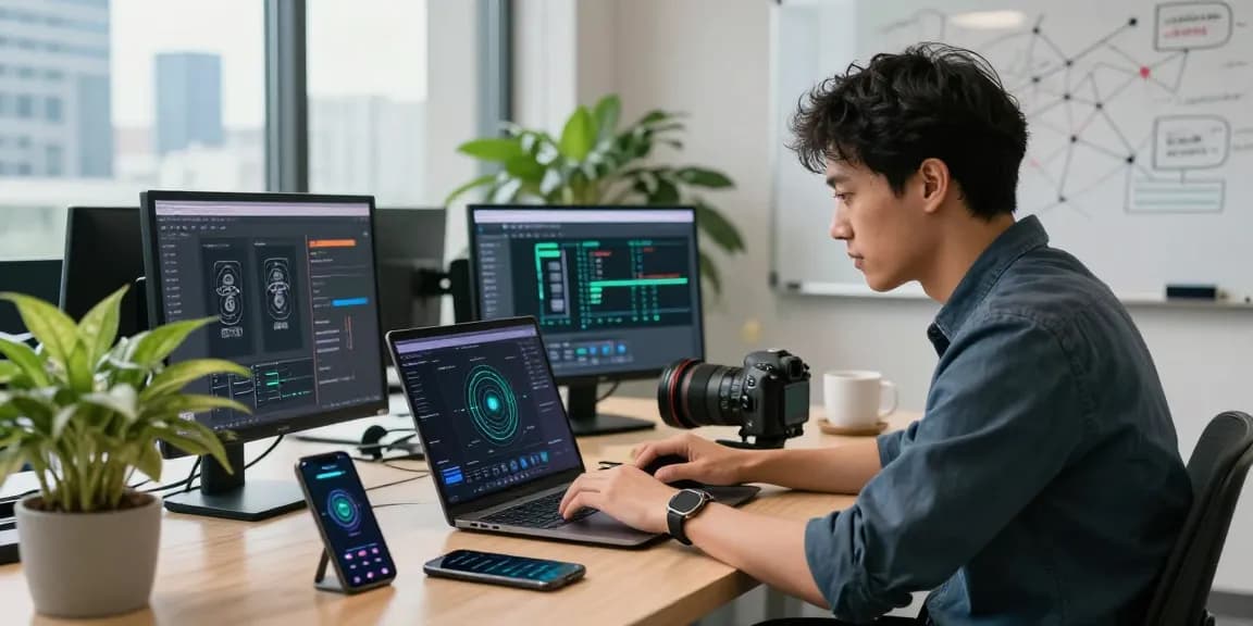 快连 VPN user optimizing network settings in a modern workspace.