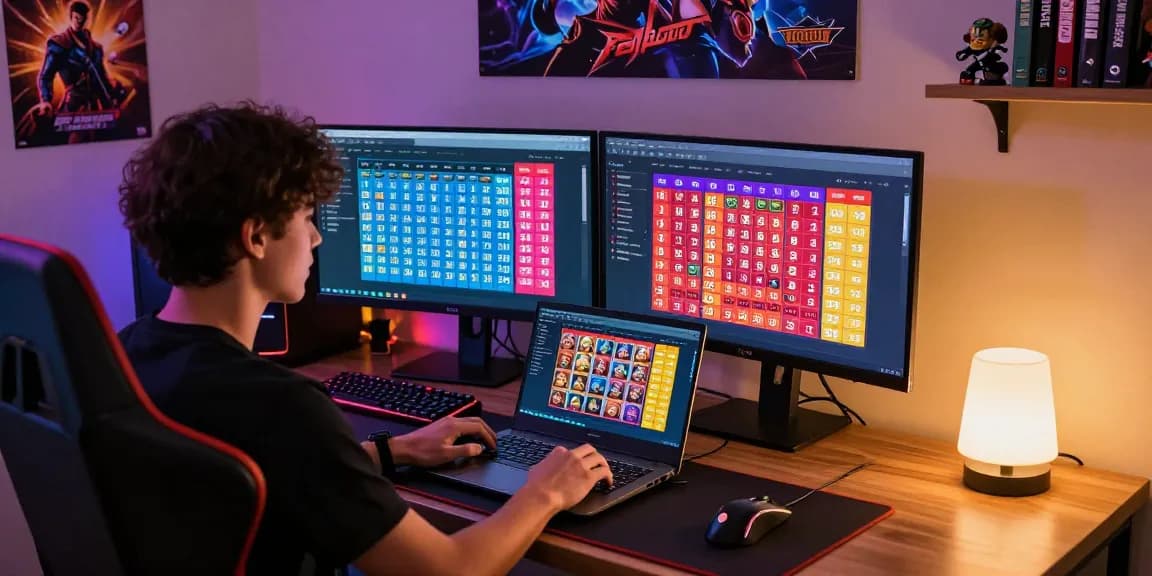 Pengguna terlibat dalam taruhan toto togel online dengan laptop dan monitor, suasana gaming modern.