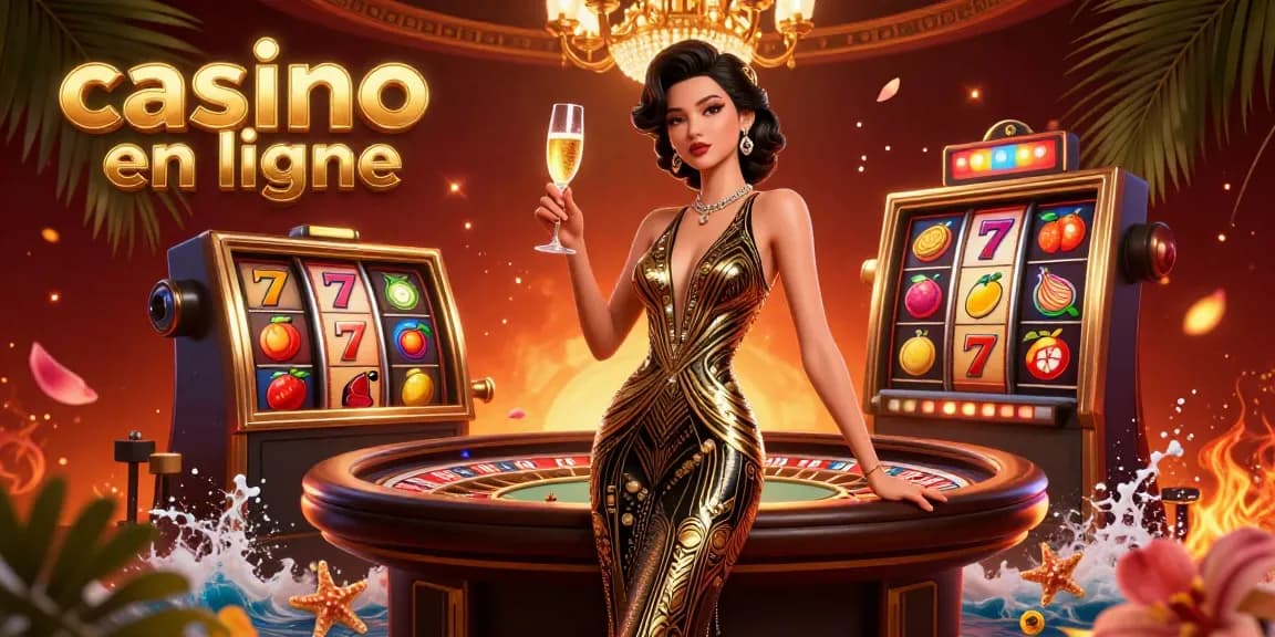 Découvrez le glamour du casino en ligne avec des visuels élégants de machines à sous et d'éléments vintage.