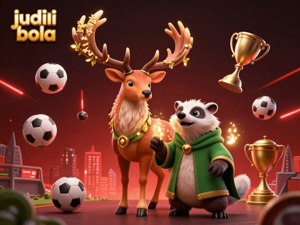 Engage in judi bola betting with a rich scene of sports elements and vibrant characters.