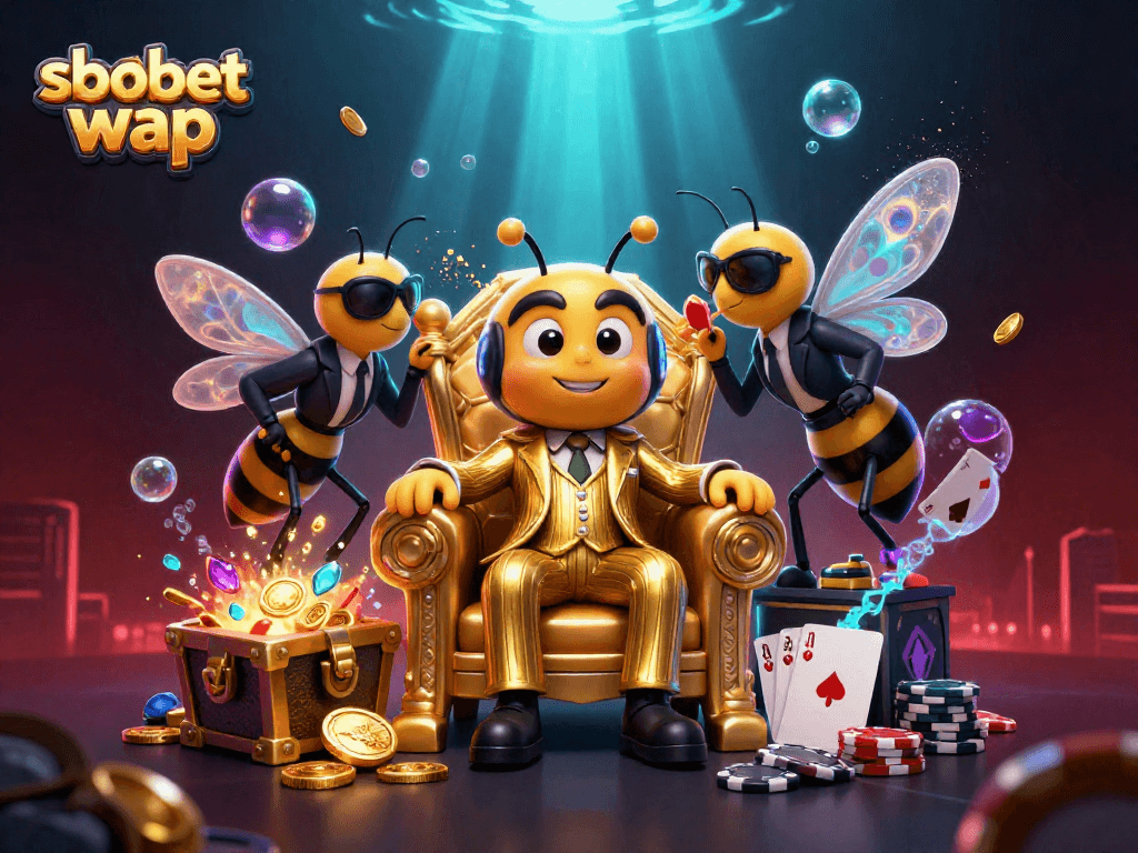 Experience sbobet wap action in a vibrant underwater casino scene with golden treasures and playful characters.