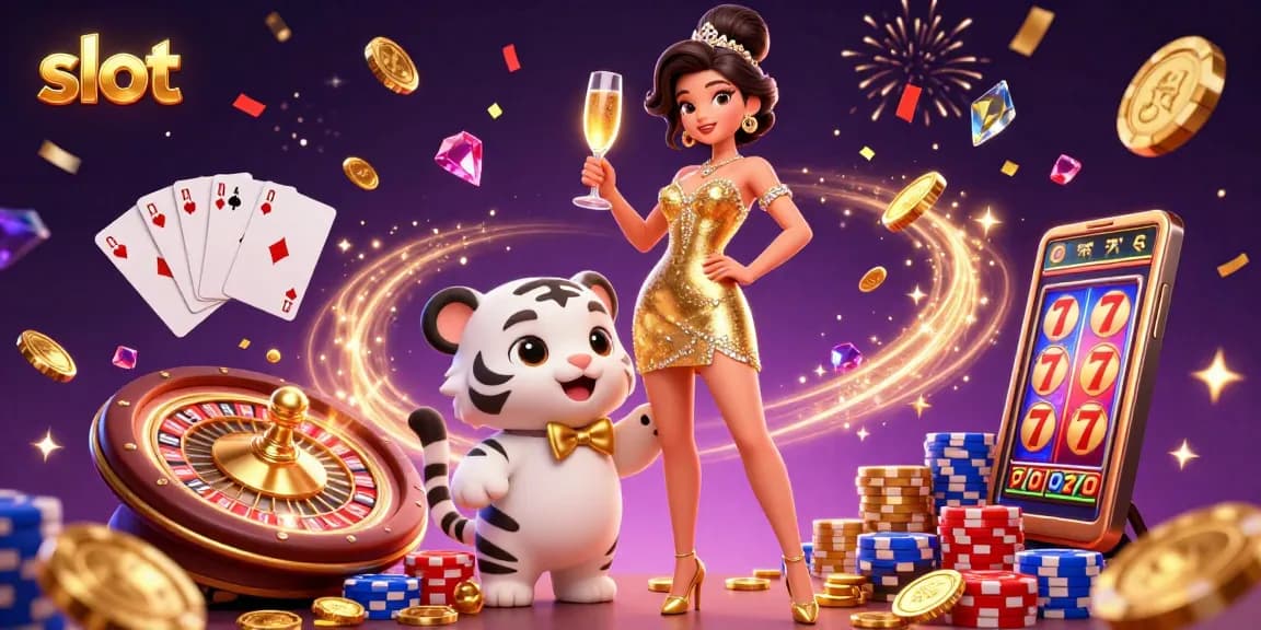 Spin and win big with slot games in this festive casino scene filled with excitement and jackpots.