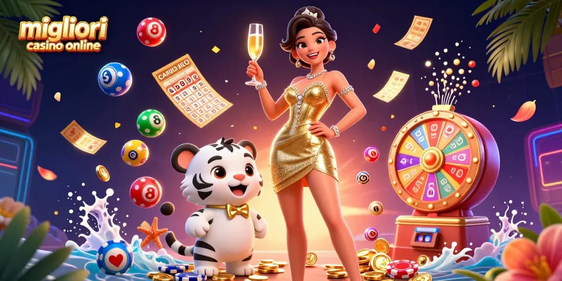 Partecipa all'esperienza dei migliori casino online attraverso una scena glamour con elementi di casino emozionanti.