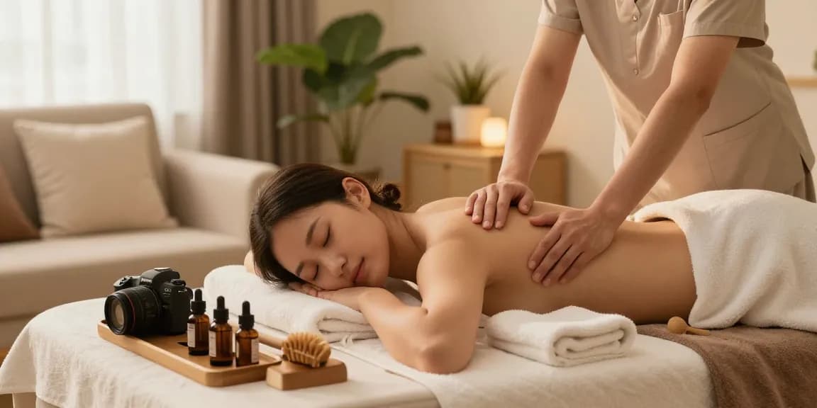 신림출장마사지 service in a tranquil home setting with soothing decor and a professional therapist.