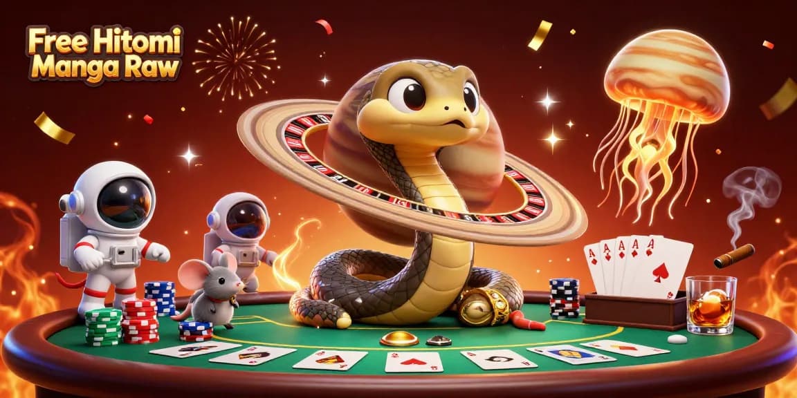 Bet on Free Hitomi Manga Raw with a vibrant cosmic gambling scene featuring a roulette wheel and poker elements.