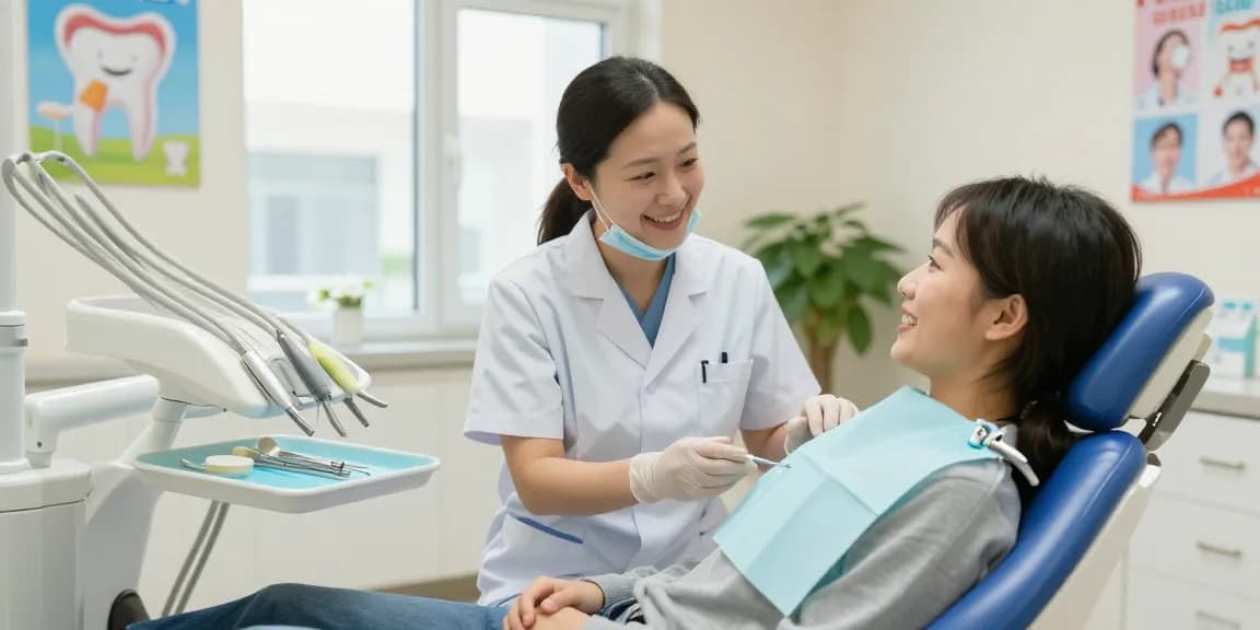 Dentist and patient in a welcoming clinic, discover more here about healthy smiles.