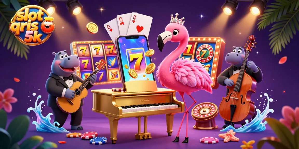 Experience thrilling action with slot qris 5k in this dynamic, colorful casino scene.