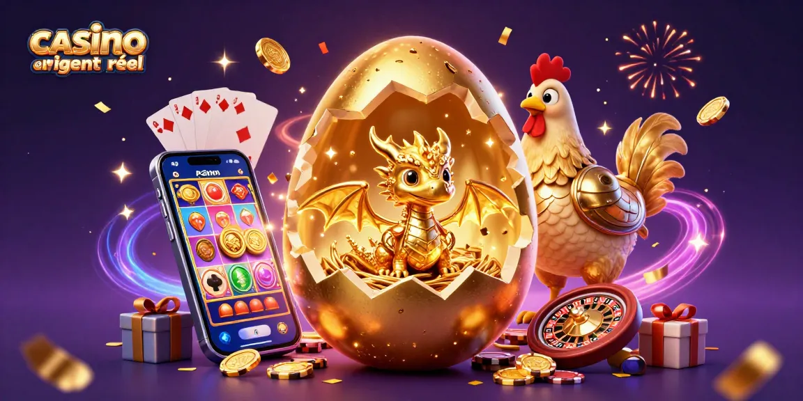 Jouez à des machines à sous avec de l'argent réel au casino en ligne argent réel illustré par un dragon et des jetons.