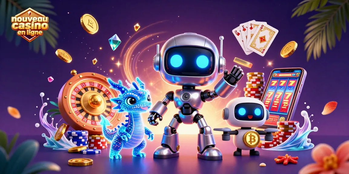 Interagissez avec le nouveau casino en ligne à travers une scène 3D dynamique mettant en vedette des éléments de jeu et des personnages.
