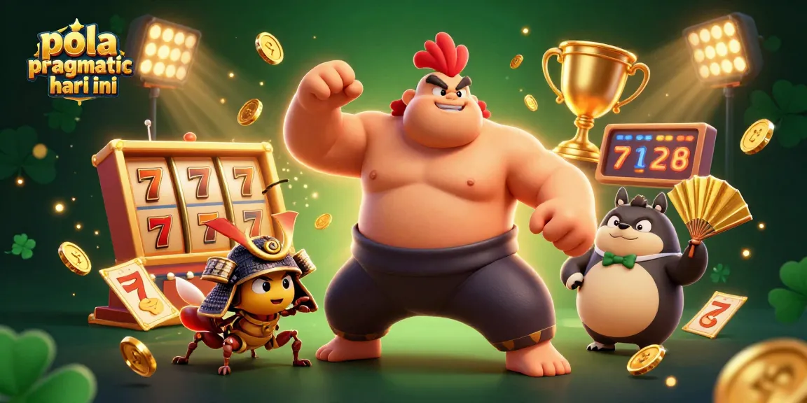 Pola pragmatic hari ini showcases an exciting 3D scene with dynamic slot characters and elements.