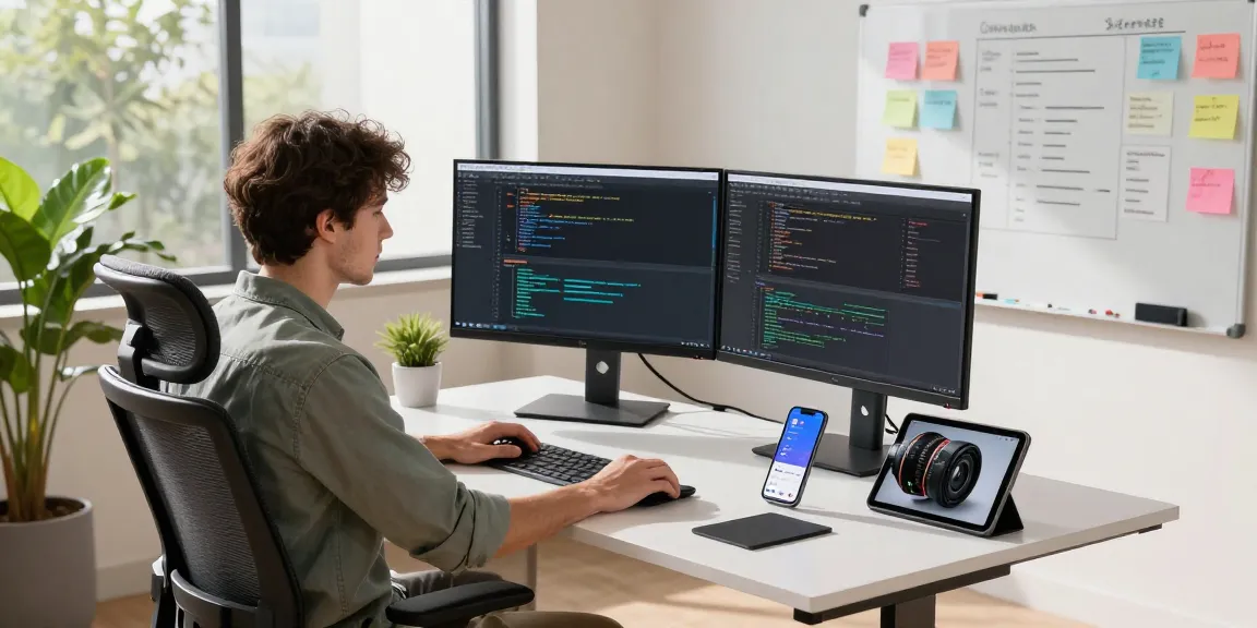 Developer working on software at moderne workspace showcasing coding software, related to teiegramin.com