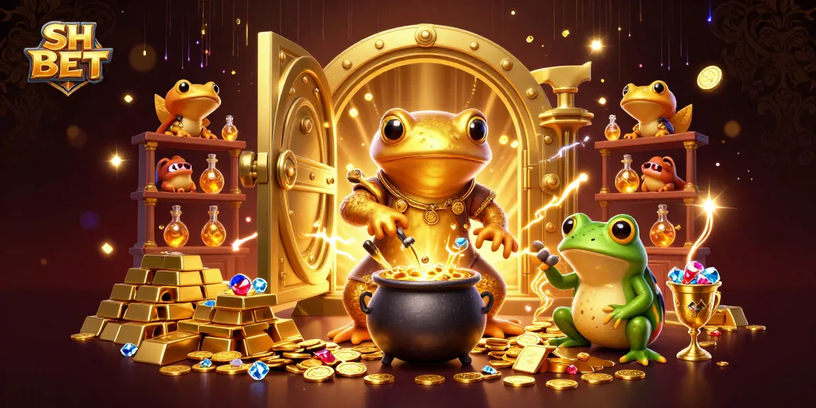 Win big with SH BET in a vibrant casino fantasy scene filled with gold and jewels.