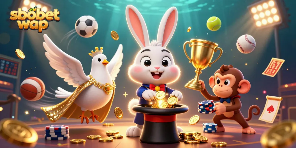 Engage with sbobet wap through thrilling sports betting action illustrated with vibrant characters.