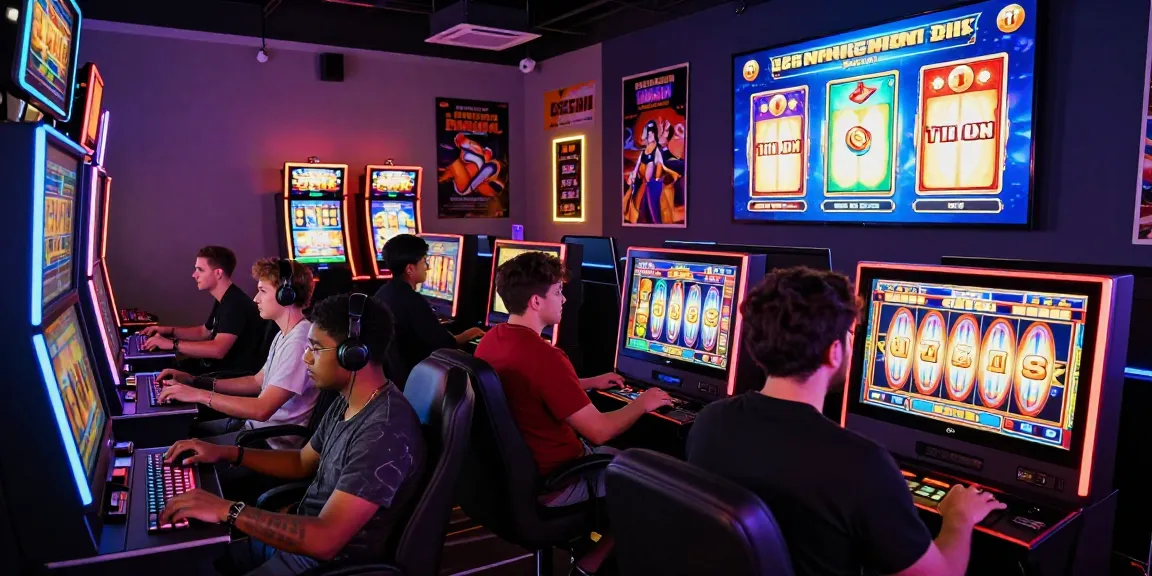 Experience thrilling ทดลองปั่นสล็อต in an exciting online gaming setup with vibrant slot machines and diverse players.