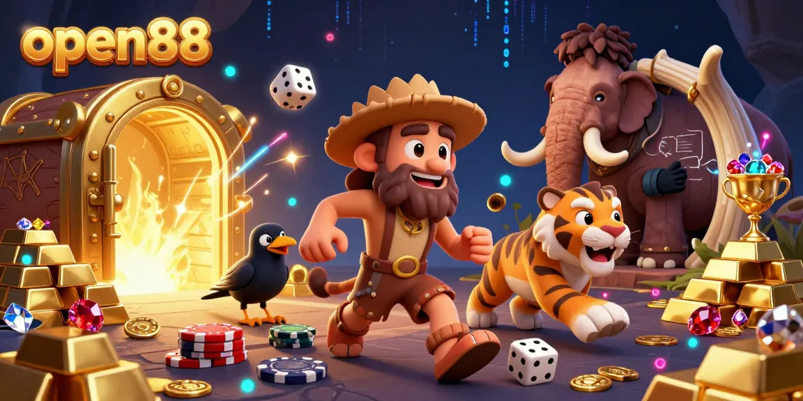 Experience thrilling gameplay at open88 with a dynamic illustration of casino fun featuring engaging characters.