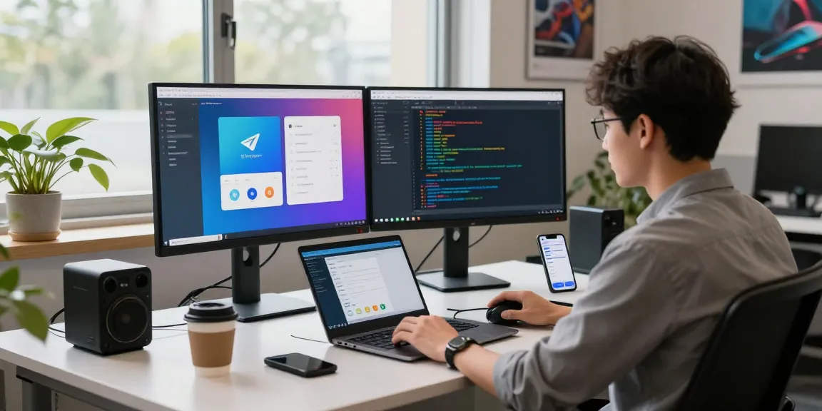 Developer coding 纸飞机中文版 in a modern workspace with dual monitors