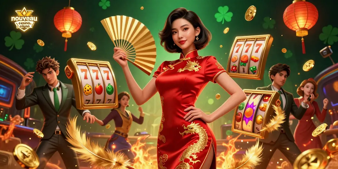 Engage with nouveau casino en ligne featuring vibrant slots and immersive gaming atmosphere in this dynamic 3D digital illustration.