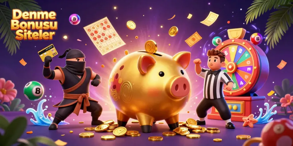 Experience thrilling Deneme Bonusu Veren Siteler with a lively 3D scene featuring animated casino characters.