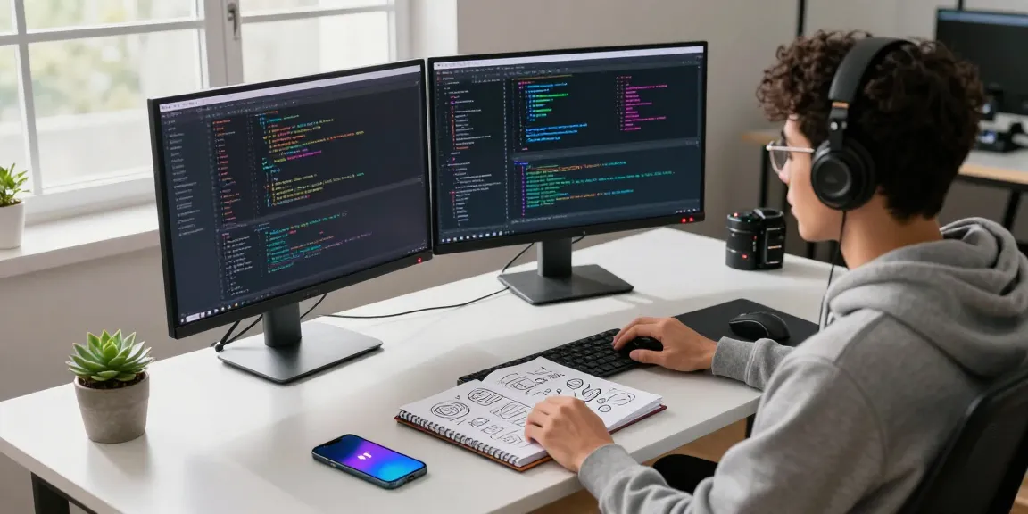 Developer showcasing openclaw skill in a modern tech workspace with dual monitors, coding, and collaboration tools.
