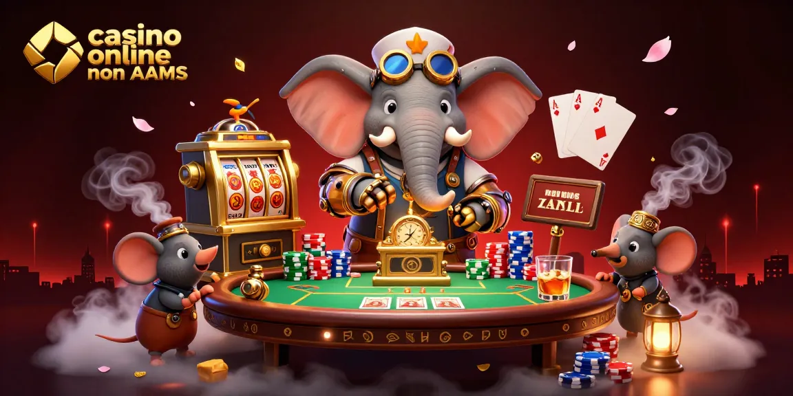 Vivi l'emozione del casino online non AAMS con un ingegnere elefante steampunk, una macchina da gioco dorata e azione di poker.