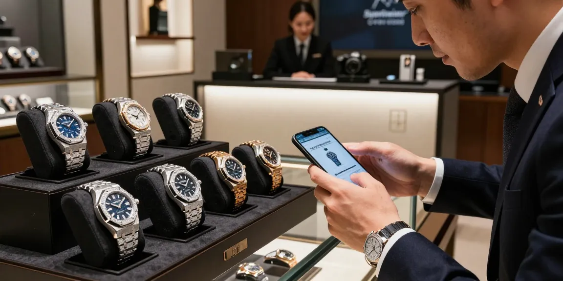Showcase of replica watches in a luxury retail setting highlighting details and craftsmanship.