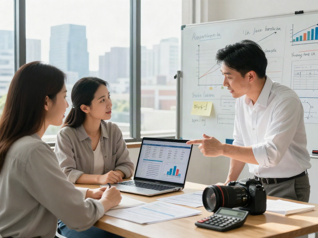 Couple reviewing deposit 10k options with advisor in modern office.