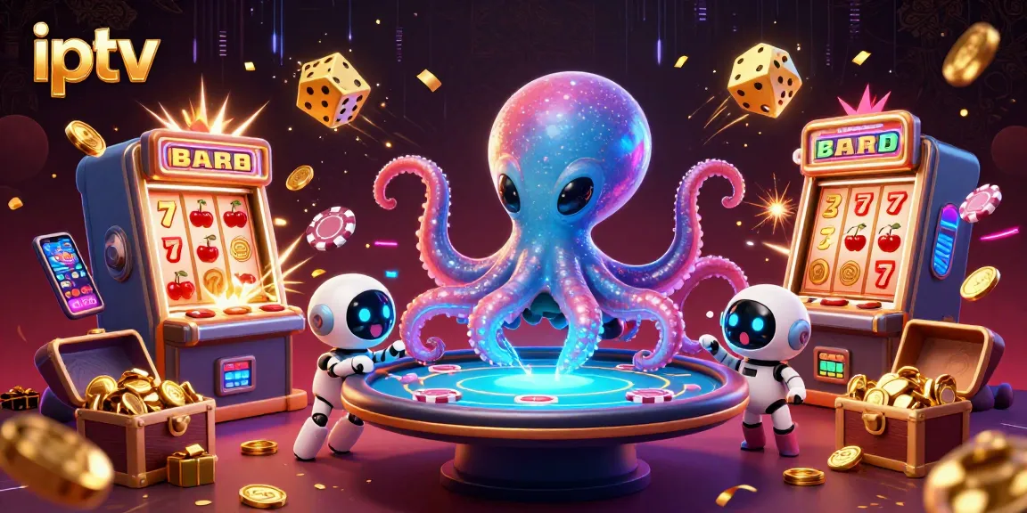 Experience thrilling IPTV action with a colorful 3D illustration showcasing a vibrant gaming scene filled with unique characters and dynamic elements.