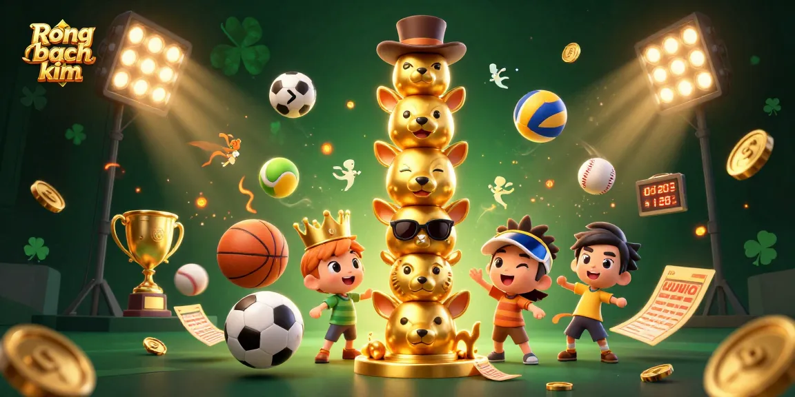 Bet on Rong bach kim with vibrant sports elements and a dynamic totem pole illustration.
