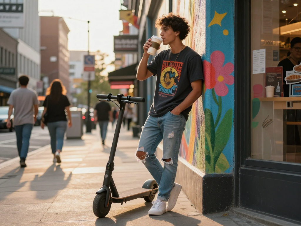 Rokok88 lifestyle moment in urban setting, showcasing trendy fashion and youthful energy.