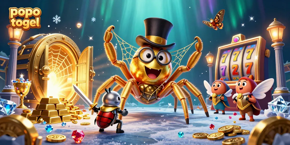 Engage with popo togel in a vibrant casino scene featuring a golden tarantula and beetle knight.