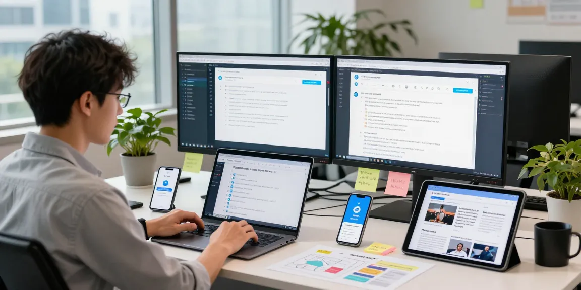 Exploring Telegram China features in a modern office setting with multiple screens.