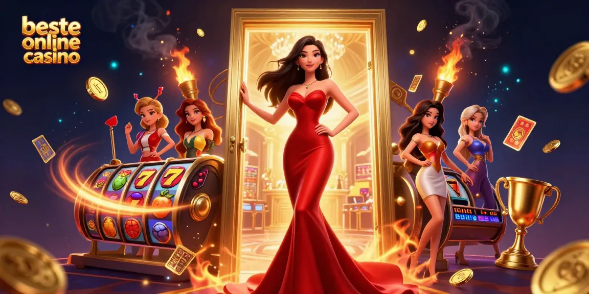 Experience the thrills at the beste online casino with vibrant slot reels and lucky 7s in a luxury setting.