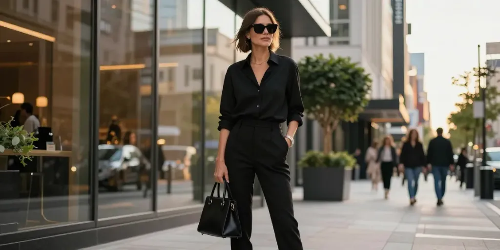 Stylish individual representing rokok88 in elegant fashion against a modern city backdrop.