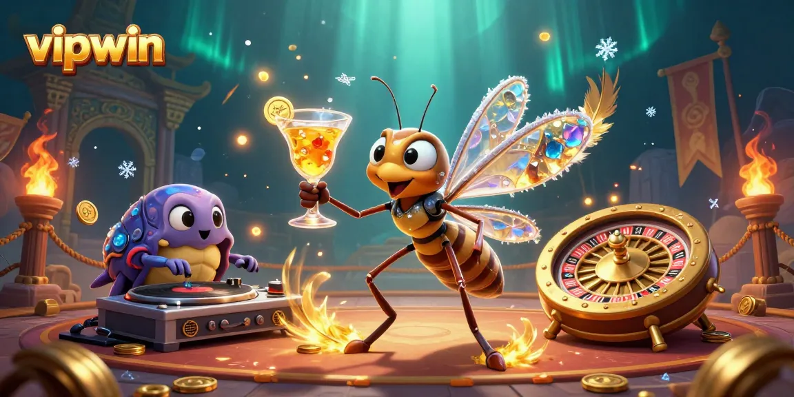 Experience vipwin excitement with a dynamic casino scene featuring unique characters and vibrant gambling elements.
