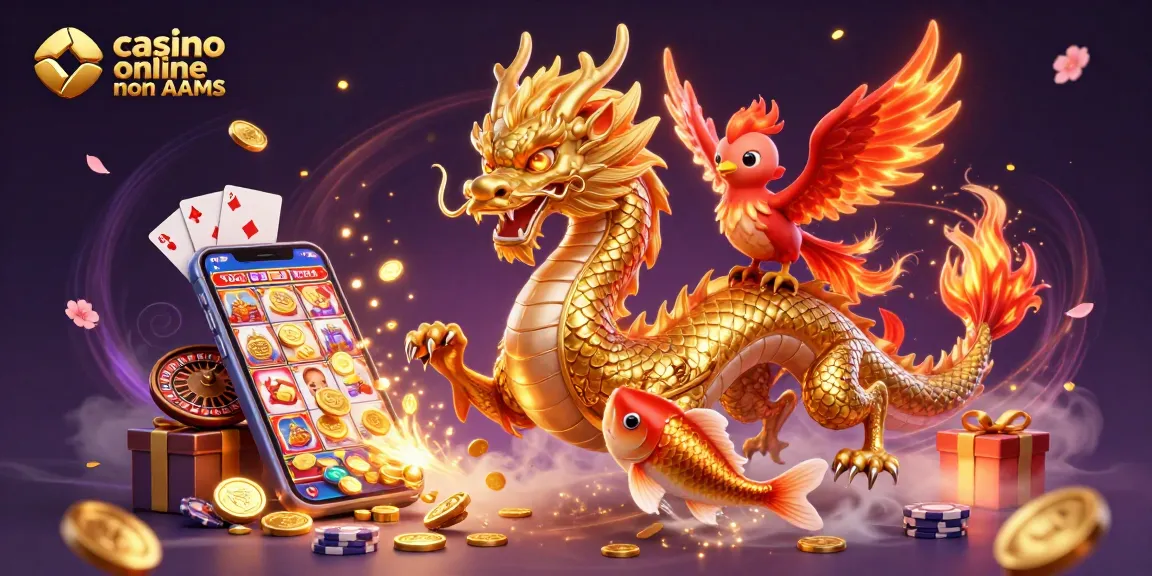 Vivi un gameplay emozionante ai casinò online non AAMS con una scena magica piena di draghi, monete ed elementi di gioco.