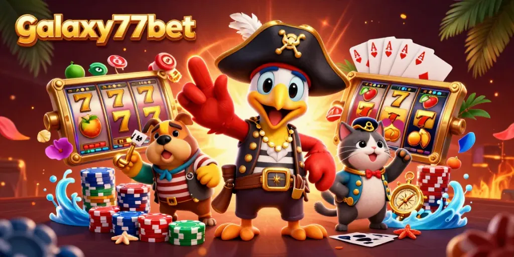 Experience thrilling gameplay at galaxy77bet with vibrant characters around exciting slot machines.