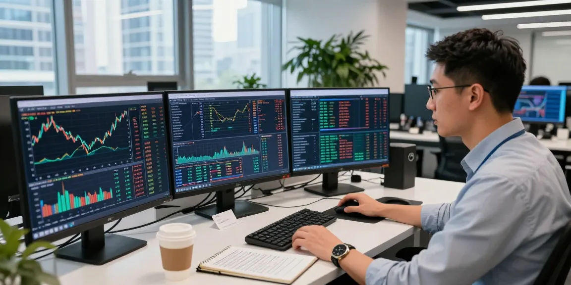 In-depth look at a crypto trader analyzing market trends at https://crypto-reviews.ru/okx-v-kazahstane/, with modern office settings and dynamic cryptocurrency visuals