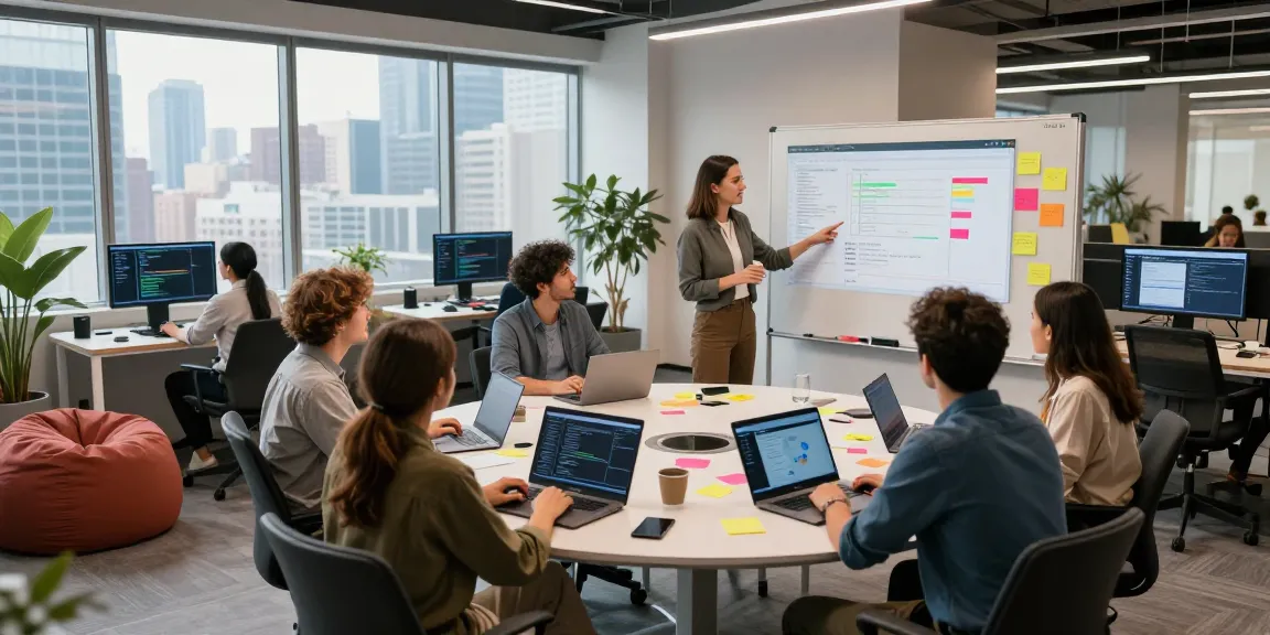 Dynamic team collaboration at telegraimin.com in a modern tech office, showcasing innovation.