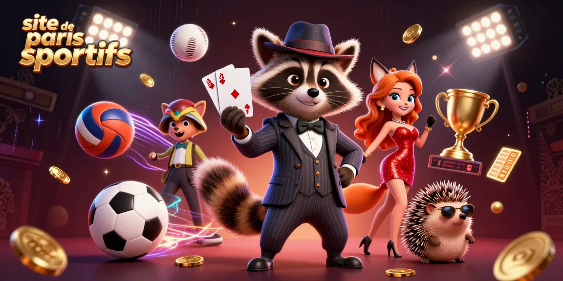 Pariez sur le site de paris sportifs avec des personnages animés, trophées et ballons.