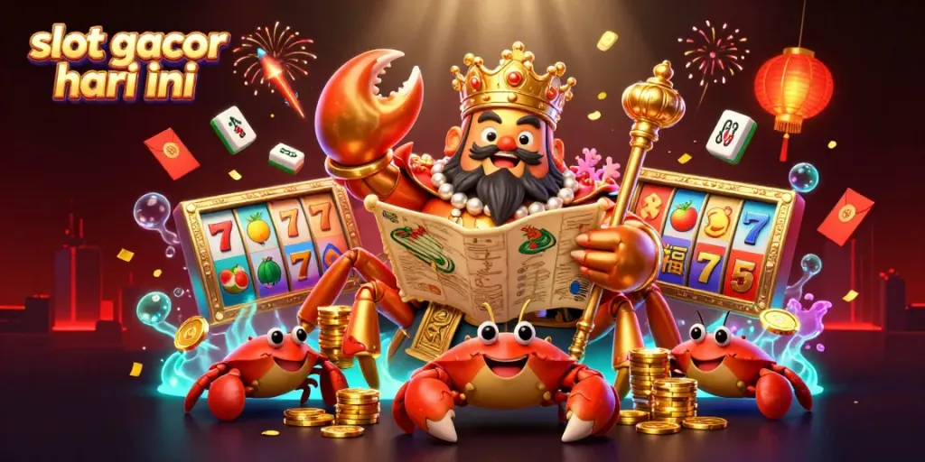 Experience the excitement of slot gacor hari ini illustrated with a golden crab emperor and dynamic game elements.
