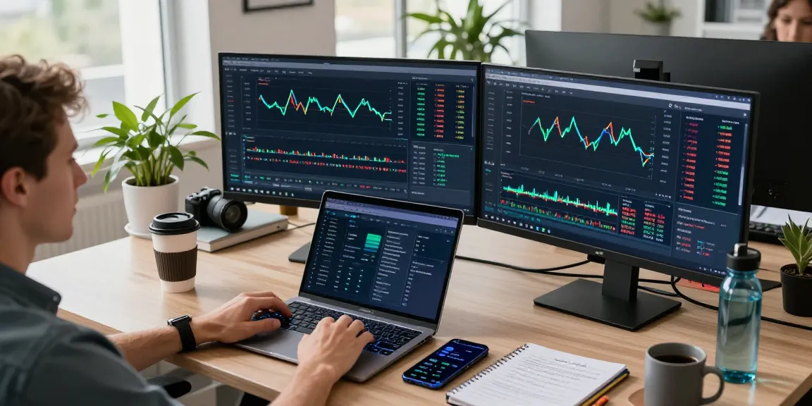 Cricbet99 betting platform interface shown on trading monitors, illustrating cryptocurrency price analysis.