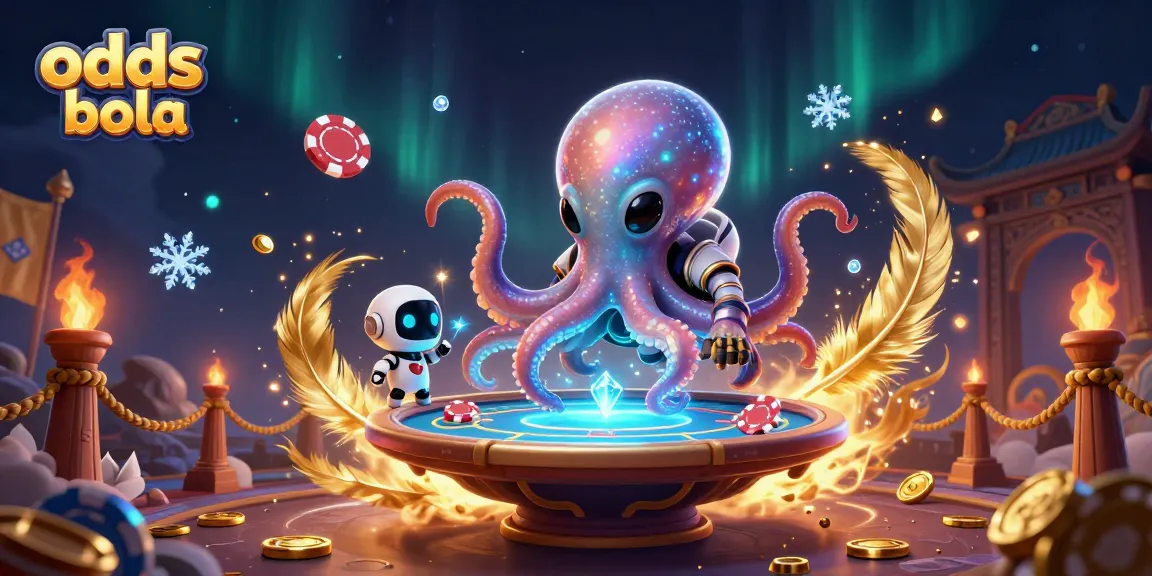 Engage with odds bola through a vibrant 3D scene of an alien octopus at a holographic poker table.