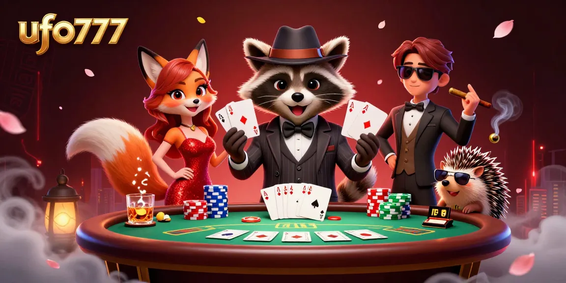 Join the action at ufo777 with a raccoon and fox pairing in an enchanting casino scene.