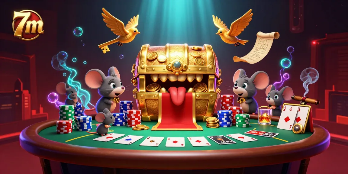 Engage with 7m's thrilling poker scene featuring vibrant characters and casino elements.
