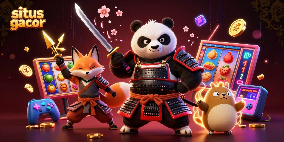 Experience the excitement of situs gacor with samurai panda and ninja fox amid dynamic slot reels.