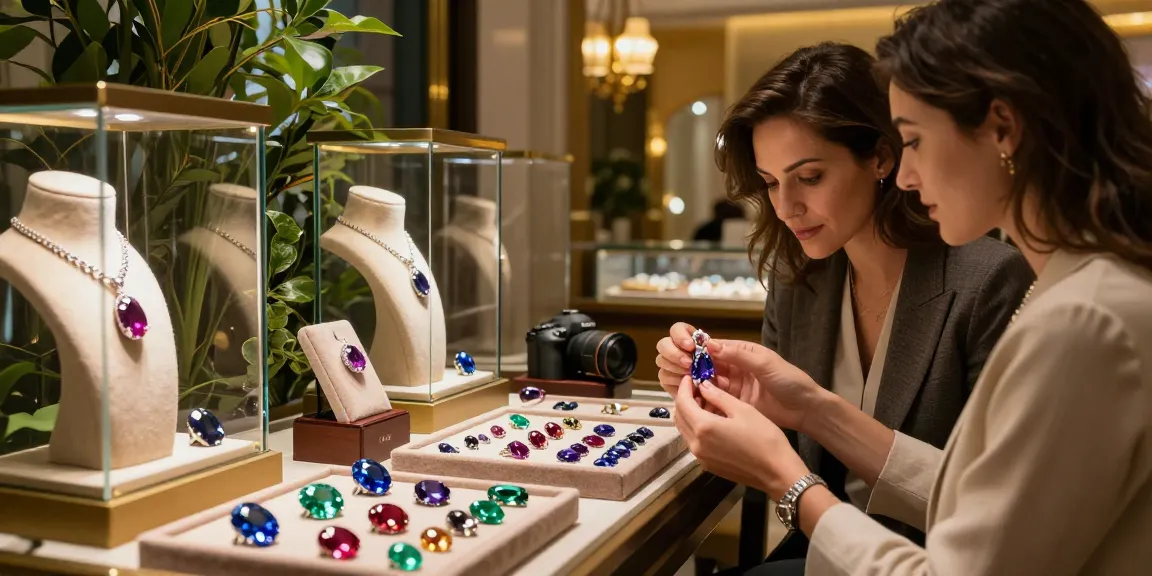 Shimmering gemstones on display at My Gem Spot retail, showcasing quality jewelry choices.