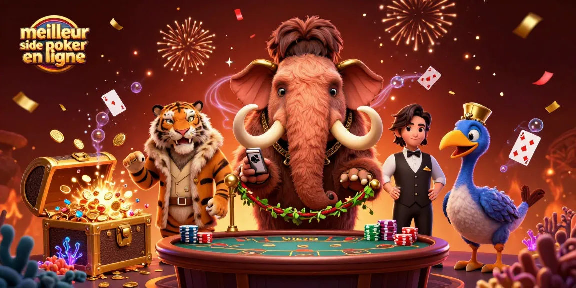 Jouez au meilleur site de poker en ligne avec une illustration dynamique de joueurs dans un casino cartoon animé.