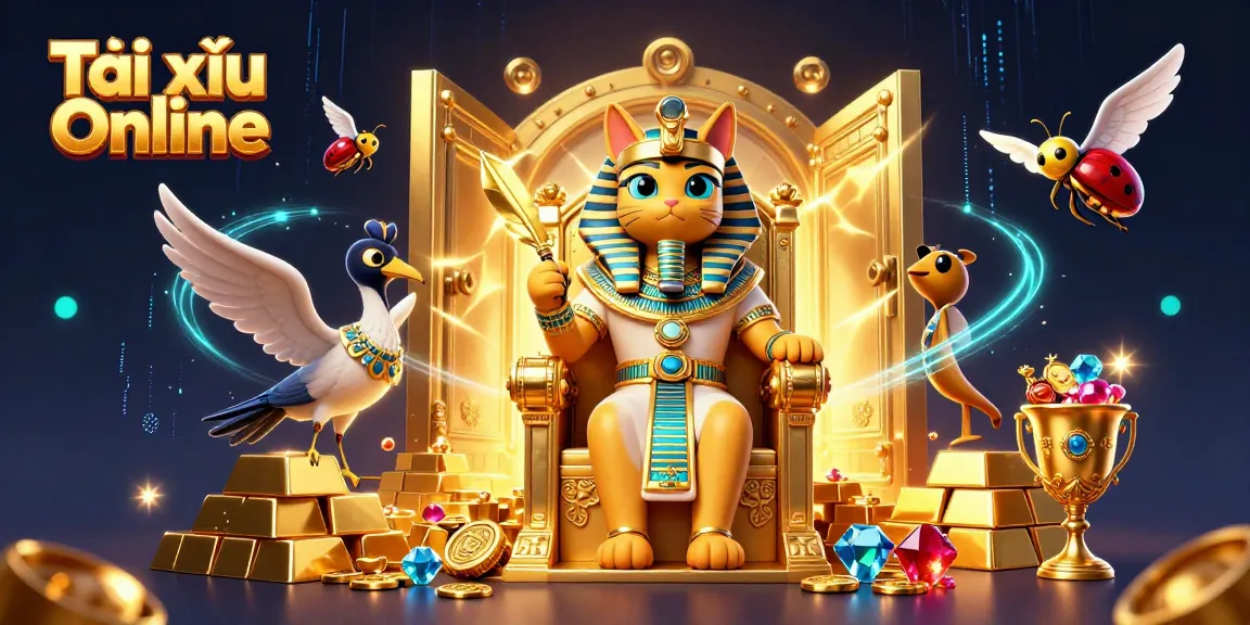 Engage in Tài xỉu Online gaming with rich visuals of Egyptian-themed characters, treasures, and vibrant effects.